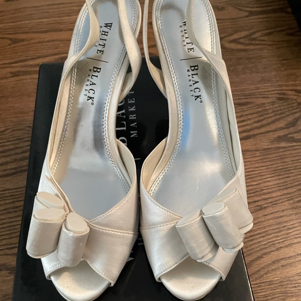 NWOT: WHBM satin peep toe sling backs